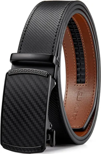 Vista 10 de BOSTANTEN Cinturón de cuero con trinquete para hombre, para atuendos formales e informales con hebilla ajustable, se ajusta a la medida. 001- Negro