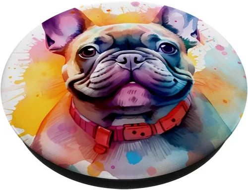 Vista 2 de Colorido Bulldog Francés Acuarela Arte Mascota Perro Mamá PopSockets Intercambiable PopGrip