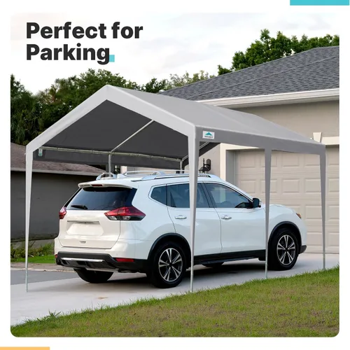 Vista 6 de ADVANCE OUTDOOR Kits de cochera de techo de metal de 10 x 20 pies, toldo de acero resistente para automóvil, garaje rígido, gris