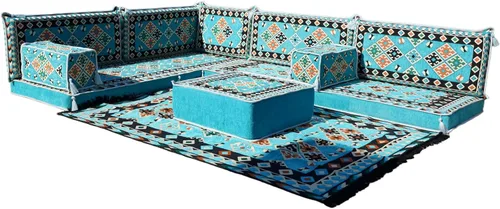 Vista 7 de arabicsofa Juego de asientos Jalsa en forma de L – Majlis árabe hecho a mano con almohadas de respaldo
