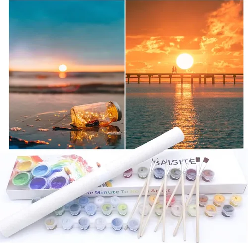Vista 46 de BAISITE 0304 - Kit de pintura por números para adultos principiantes; paquete de 2 lienzos de 8 pulgadas de ancho x 12 pulgadas de largo; caja