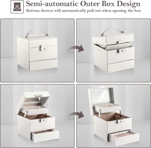Vista 6 de ProCase Joyero para niñas y mujeres que viajan regalo ideal pequeño organizador de joyas de 3 capas con cerradura de espejo organizador para aretes