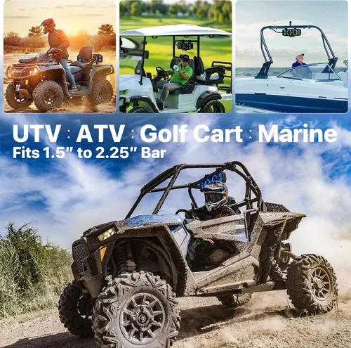Vista 6 de GoHawk Barra de sonido UTV de 17 pulgadas con 6 altavoces y barra de sonido Bluetooth, RGB ATV 400W Peak Power, Waterproof, FM Radio/USB/AUX