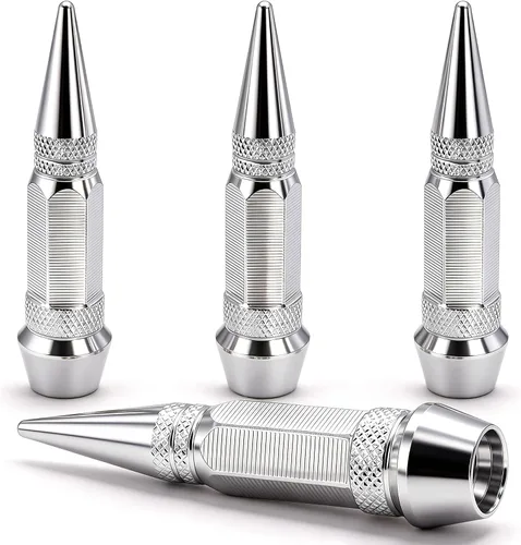 Vista 22 de 4 piezas de tapas de válvula de neumático con estilo púas, cubiertas de válvula de neumático universales de aleación de aluminio a prueba de polvo