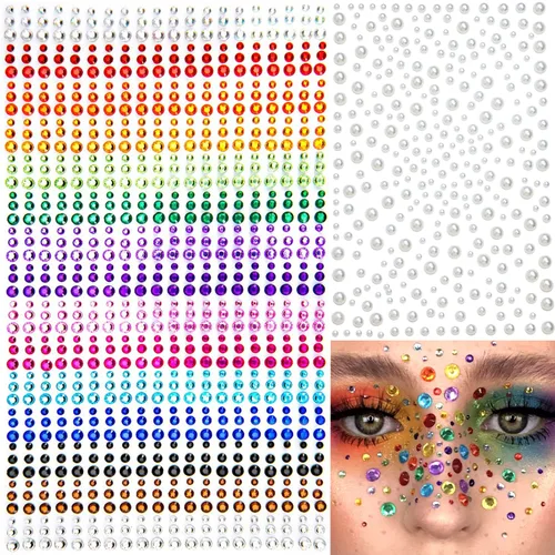 Vista 12 de 6 hojas de joyas para la cara, gemas para la cara, diamantes de imitación autoadhesivos para maquillaje, accesorios para disfraces de festivales