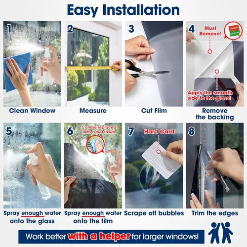 Vista 8 de Coavas Película de privacidad unidireccional para ventana, control de calor Negro y plateado