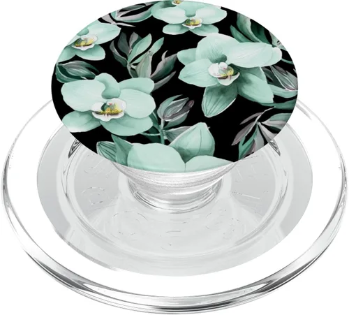 Vista 8 de PopSockets con diseño de orquídeas pastel, diseño de orquídeas verde menta, PopGrip intercambiable