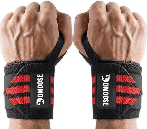 Vista 16 de DMoose Fitness Muñequeras para levantamiento de pesas de 18 pulgadas – Envoltura de gimnasio resistente con lazo para el pulgar para apoyo y alivio