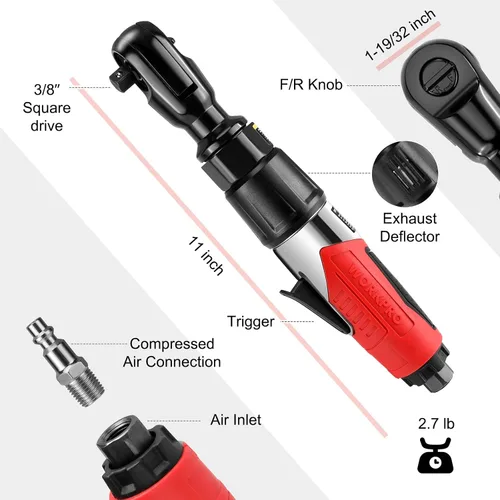 Vista 6 de DURATECH Juego de llaves de vaso de impacto de estrella externas de 14 piezas y llave de trinquete neumática WORKPRO de 3/8 pulgadas