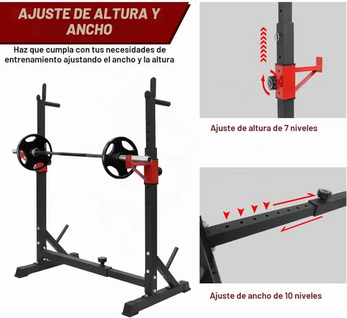 Vista 6 de BESTHLS Adjustable Squat Rack Stand with Barbell Rack, Weight Plate Holder, J Hooks,Dip Bar Station for Bench Press Strength Training Max Load