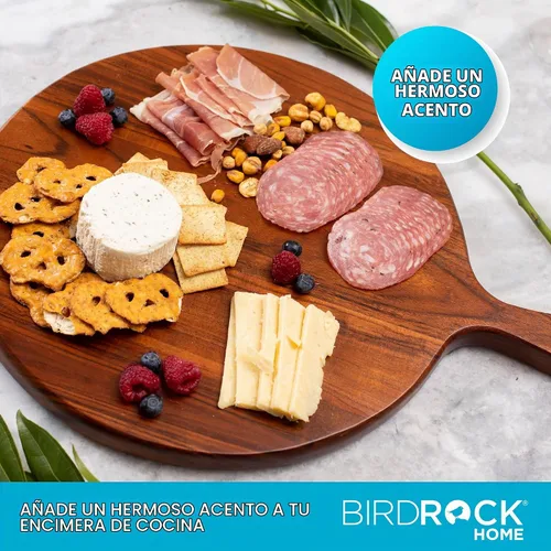 Vista 5 de BIRDROCK HOME Tabla redonda de madera de acacia de 15 pulgadas con asa