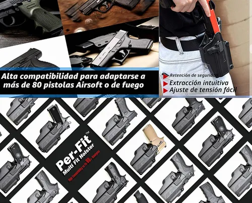 Vista 6 de Funda universal para pistola, funda de transporte con cinturón abierto para más de 80 pistolas, funda táctica OWB para Glock/Sig