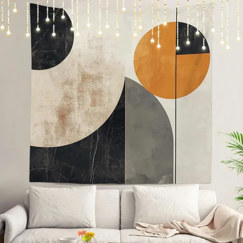 Vista 12 de Shrahala Modern Abstract Artwork Wall Tapestry, Orange Black Beige Wall Hanging Large Tapestry Decoration Polyester Fiber White Hem Around for Dorm
