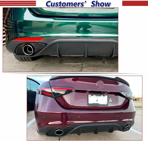 Vista 3 de Difusor trasero para Alfa Romeo Giulia Sedán Base 2017-2022, cubierta de parachoques, alerón, valance, protector de fábrica con salidas de tubo