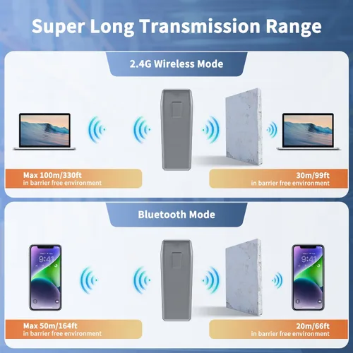 Vista 4 de NetumScan Mini QR Bluetooth escáner de código de barras, 3 en 1, lector de código de barras inalámbrico automático 1D 2D para inventario, escáner
