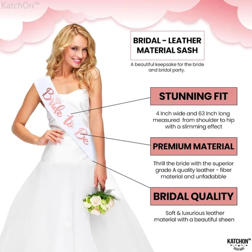 Vista 3 de KatchOn, Corona de novia de oro rosa y banda para la novia – Paquete de 2 Banda y diadema para novia Corona de novia para despedida de soltera