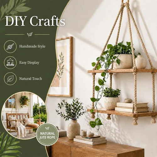Vista 6 de Cuerda de yute natural gruesa de cáñamo (1/2 pulgada x 50 pies), cuerda de yute fuerte para manualidades, jardinería, hamaca para decoración
