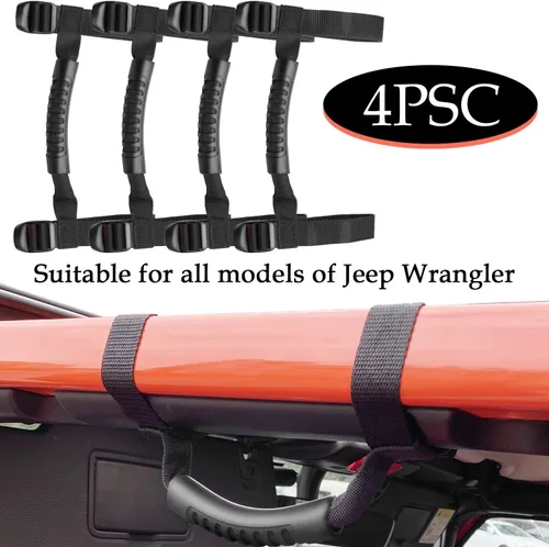 Vista 6 de Bentolin 4 x Asas de Agarre de Barra Antivuelco Compatibles para Jeep Wrangler YJ TJ JK JKU JL Sports Sahara Freedom Rubicon X & Unlimited X Negro
