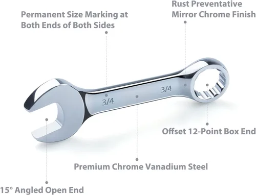 Vista 4 de Juego de Llaves Combinadas Stubby Premium con Bolsa Enrollable, 11 Piezas, SAE, 3/8" a 1", Sin Omitir Ningún Tamaño en Pulgadas Acero Cr-V