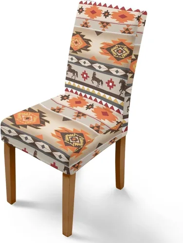 Vista 30 de Rnyleeg Juego de 1 fundas para sillas étnicas para sala de estar, sin brazos, estampado tribal azteca, elásticas, fundas protectoras para sillas