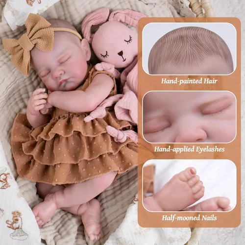 Vista 4 de Aori - Muñecas bebés Reborn realistas - Muñeca recién nacida durmiente de 20 pulgadas, niña realista con set de alimentación y atuendo - Cuerpo