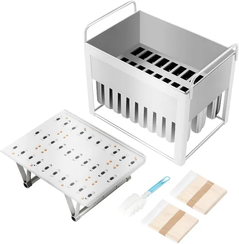 Vista 10 de Juego de moldes para hacer helados, 20/30 piezas de acero inoxidable, kit de moldes de helado de paletas de hielo de gran capacidad, soporte