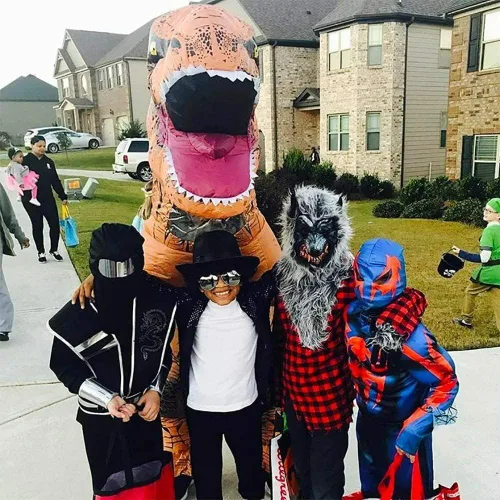 Vista 6 de RHYTHMARTS Disfraz de dinosaurio inflable Trex Disfraces de Halloween para adultos