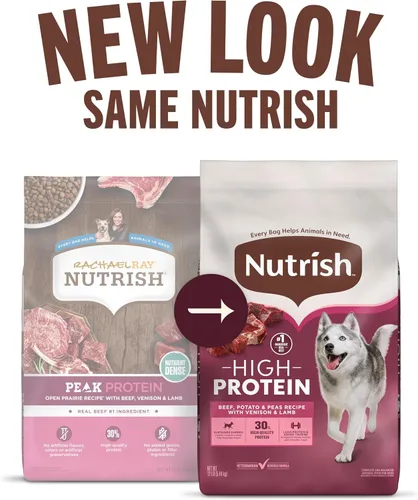 Vista 3 de Nutrish Receta de carne de res, patata y guisantes alta en proteínas con carne de venado y cordero, bolsa de 4 libras, el embalaje puede variar