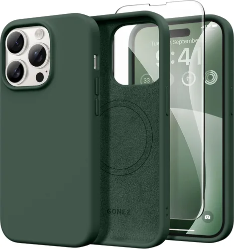 Vista 188 de GONEZ Funda magnética para iPhone 14, compatible con Magsafe, con protector de pantalla + protector de cámara, forro de microfibra antiarañazos