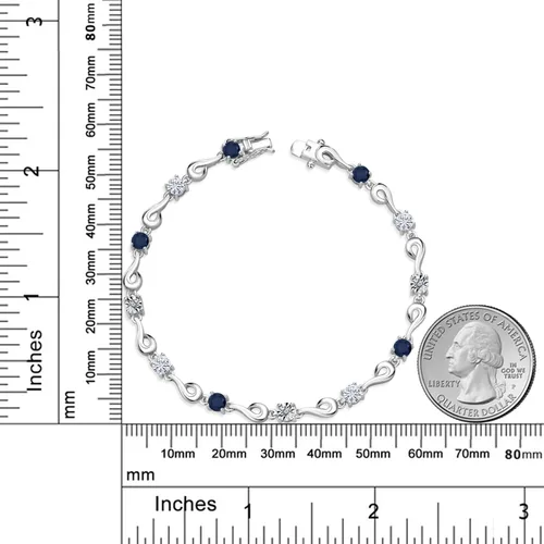 Vista 3 de Gem Stone King Pulsera de plata de ley 925 con zafiro azul y moissanita blanca y diamantes blancos cultivados en laboratorio para mujer