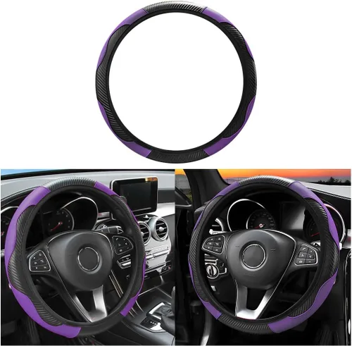 Vista 16 de Osilly Funda de volante de cuero PU de fibra de carbono de 15 pulgadas Negro