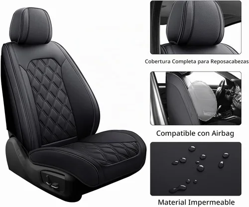 Vista 8 de Juego completo de 5 fundas de asiento de automóvil, fundas de asiento impermeables de cuero para autos, SUV, camiones, transpirables Juego completo
