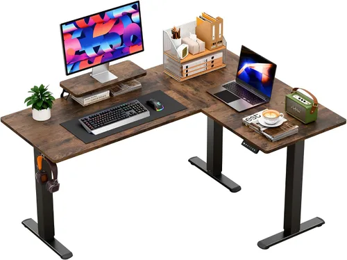 Vista 12 de Furmax 63 x 47 Inch L Shaped Standing Desk with 2 Preset Heights, Electric Height Adjustable Computer Desk, Corner Sit Stand Desk for Home Office, 2