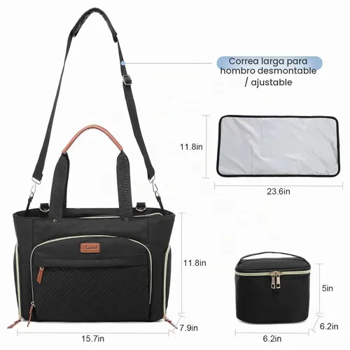 Vista 4 de LOVEVOOK Bolsa para extractor de leche, juego de 3 piezas, bolsa de trabajo para mamá que amamanta con bolsillo para computadora portátil de 15 Negro