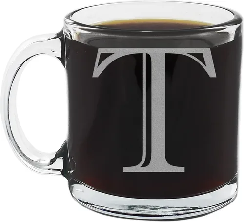Vista 17 de Spotted Dog Company Taza de café de vidrio transparente con monograma grabado de 12 onzas (letra A), regalos de café personalizados de la A a la Z