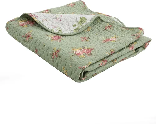 Vista 2 de Cozy Line Home Fashions Manta acolchada floral vintage, 100% algodón, reversible, para todas las estaciones (flores)