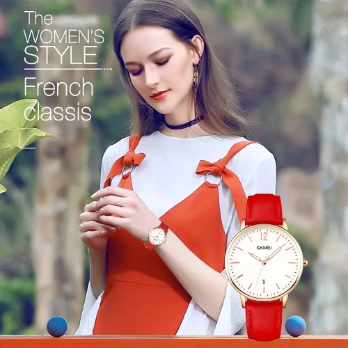 Vista 2 de SKMEI Womens Watches for Ladies Female Leather Band Big face Waterproof Thin Minimalist Fashion Casual Simple Dress Analog Quartz with Date Luminous