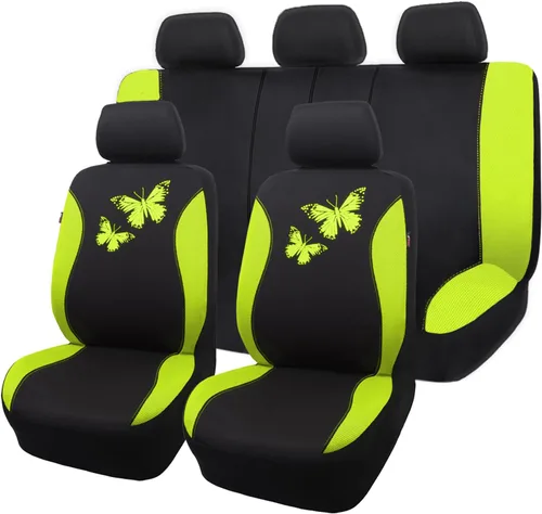 Vista 23 de Flying Banner - Juego completo de fundas para asiento de automóvil Butterfly, estilo universal de moda para mujer, para banco trasero (divisible)