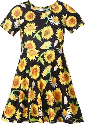 Vista 30 de Vestidos para niñas con estampado lindo, de manga corta, vestidos casuales de verano para niñas de 4 a 10 años