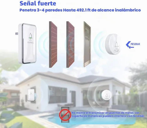 Vista 9 de Kit de timbre inalámbrico, 1 botón redondo autoalimentado y 1 receptor de timbre enchufable, no requiere batería, sin Wi-Fi, 38 campanas, 4 niveles