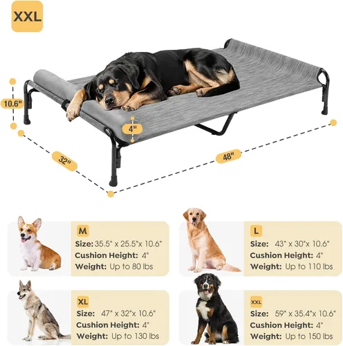 Vista 5 de Veehoo CWC2204BCP - Cama elevada grande para perro, cama hamaca elevada para perro con reposacabezas extraíble de un lado, malla Teslin lavable