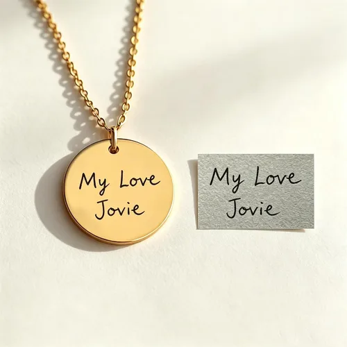 Vista 5 de Custom Handwriting Necklace Personalized Signature Circle Charm Necklace