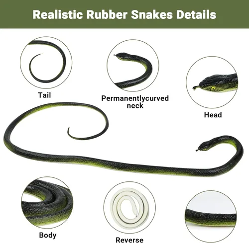 Vista 2 de FOUUAAOOU Serpiente de goma realista, paquete de 2 serpientes de goma falsas que mantienen alejados a los pájaros, juguete de serpiente realista