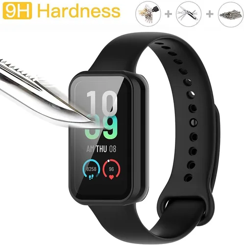 Vista 4 de [Paquete de 2] Funda con protector de pantalla de vidrio templado compatible con Amazfit Band 7, dureza 9H, 360°, ultrafina, funda protectora de PC