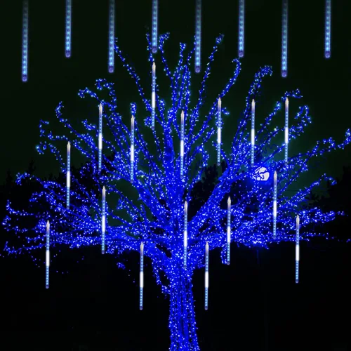 Vista 10 de LJLNION Luces de Lluvia de Meteoros, Luces de Navidad de Carámbanos para Exteriores de 12 Pulgadas, 8 Tubos 288 LED Luces de Carámbano Luz de Nieve