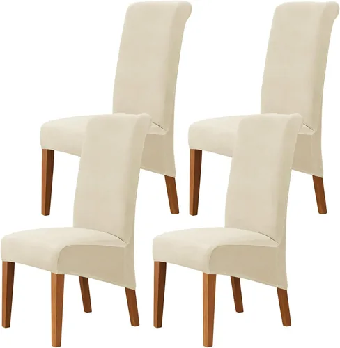 Vista 14 de Juego de 2 fundas de terciopelo para sillas de comedor, color beige, fundas elásticas para sillas de comedor y cocina, reutilizables, protector