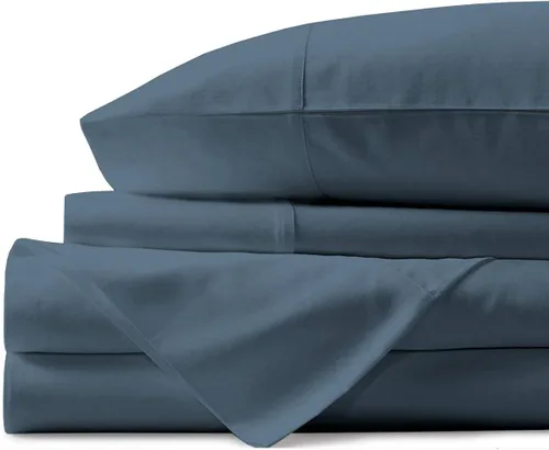 Vista 45 de Juego de cama de 5 piezas, 100% algodón egipcio de 600 hilos, fundas de almohada y sábana bajera con bolsillo extra profundo, ropa de cama suave
