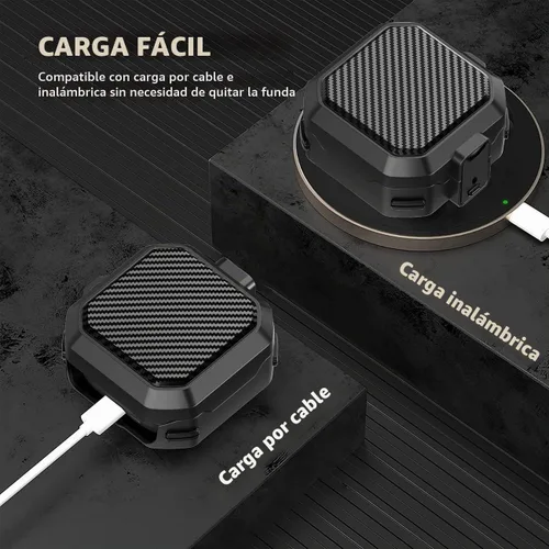 Vista 6 de Funda para Galaxy Buds 4 Pro/Buds4 con clip de bloqueo seguro, a prueba de golpes para Samsung Galaxy Buds 4/4 Pro 2026 con mosquetón y kit