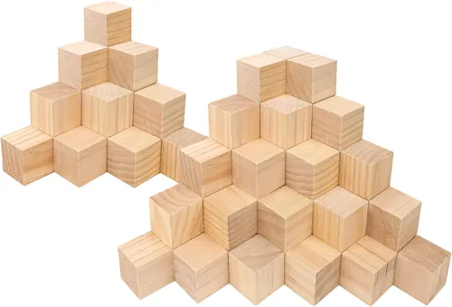 Vista 10 de 80 cubos de madera de alta calidad de 2 pulgadas, cubos de madera de pino natural para manualidades, bloques de madera listos para proyectos