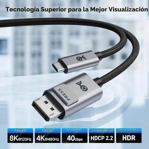 Vista 2 de Cable Matters Cable USB C a DisplayPort 2.1 bidireccional de 40 Gbps, 3 pies/3 ft